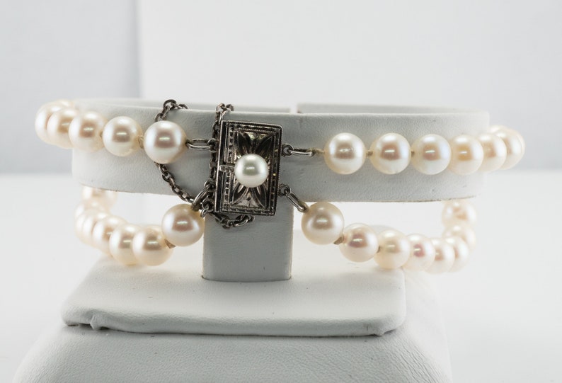 Vintage Mikimoto Pearl & Sterling Silver Bracelet Necklace Set.