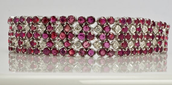 Diamond Ruby Bracelet, Vintage Estate 14K White G… - image 2