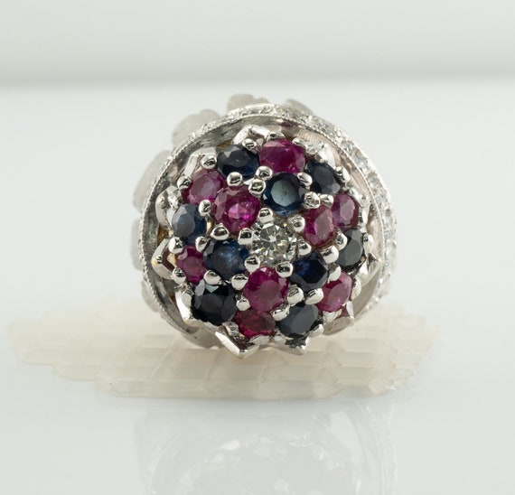 Diamond Ruby Sapphire Ring, Vintage 14K Gold Cock… - image 7