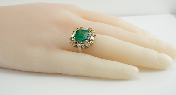 Diamond Green Zambian Emerald Ring, 18K Gold Cock… - image 6