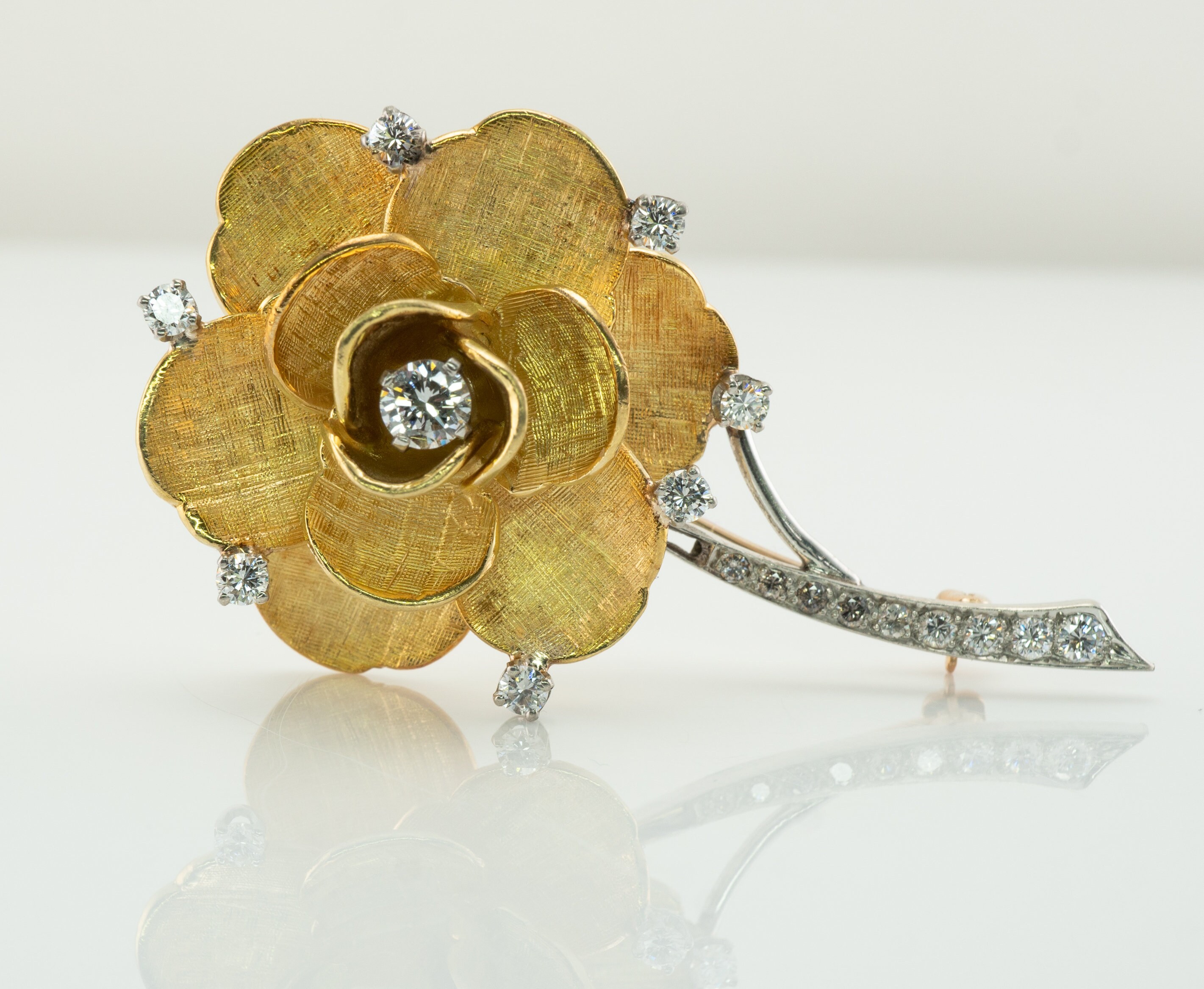 Tiffany Co. Diamond Flower Brooch Pin, 18K Gold Rose Floral - Etsy
