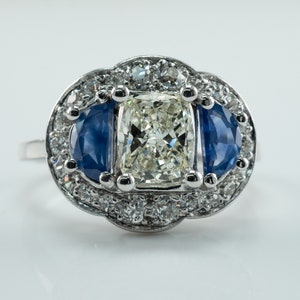 Diamond Blue Ceylon Sapphire Ring, VIntage Estate 14K Gold 1.58 TDW image 1