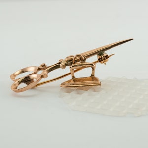 Scissors and Iron Brooch Pin, Vintage 14K Rose Gold image 4