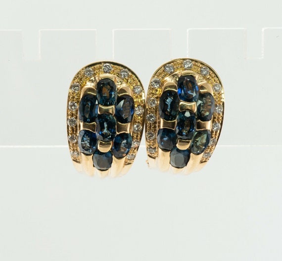 Diamond Sapphire Earrings, Vintage Estate 18K Gold - image 8