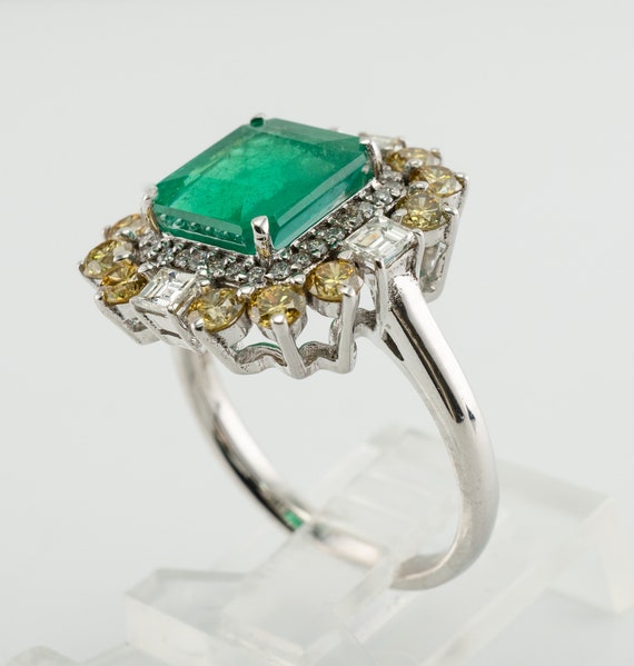 Diamond Green Zambian Emerald Ring, 18K Gold Cock… - image 9