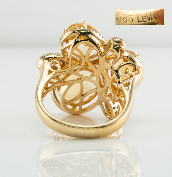 Diamond Citrine Ring, Vintage LeVian 14K Gold Coc… - image 4