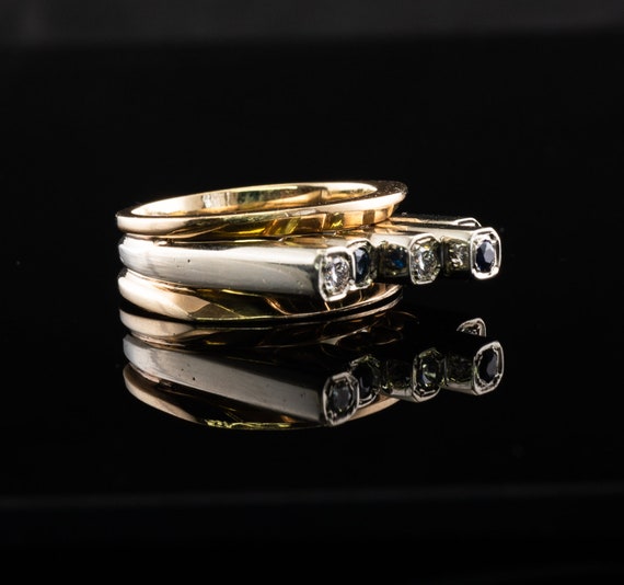 Diamond Sapphire Ring, Vintage Gold Band, Estate - image 4