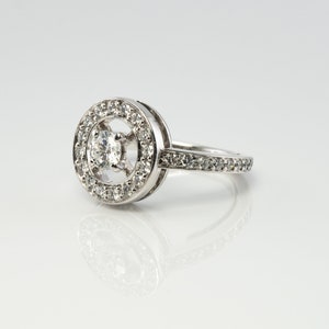 Delicate Diamond Halo Ring, Vintage 18k White Gold Ring by Boucheron.