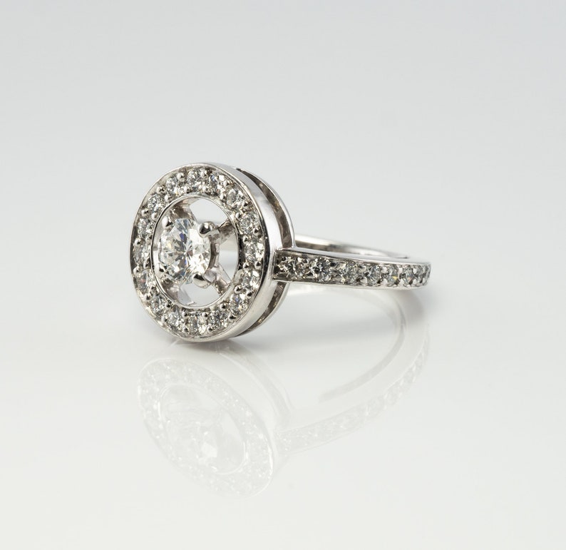 Delicate Diamond Halo Ring, Vintage 18k White Gold Ring by Boucheron.