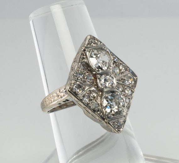 Art Deco Diamond Ring, Geometric 14K Gold Antique - image 8