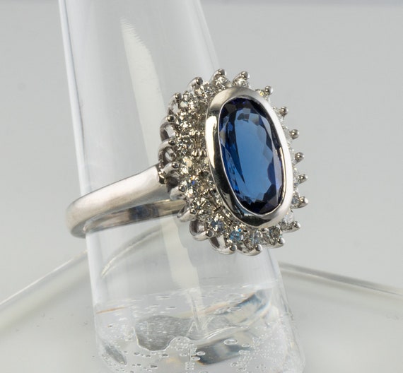 Blue Tanzanite Ring, Diamond Ring, 18K White Gold - image 2