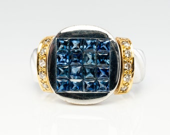 Genuine Diamond Blue Sapphire Ring, 18K White Gold