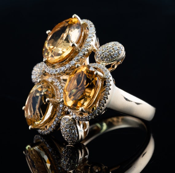 Diamond Citrine Ring, Vintage LeVian 14K Gold Coc… - image 6