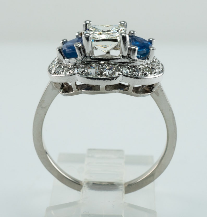 Diamond Blue Ceylon Sapphire Ring, VIntage Estate 14K Gold 1.58 TDW image 10