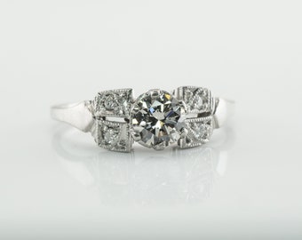 Art deco Diamond Ring, Vintage Platinum Estate, Engagement