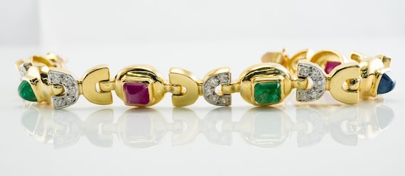 Ruby Sapphire Diamond & Emerald Bracelet, 18K Gold - image 10