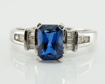 Diamond Blue Tanzanite Ring, Vintage 14K White Gold