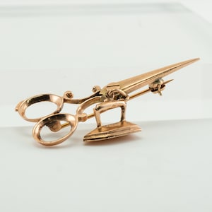 Scissors and Iron Brooch Pin, Vintage 14K Rose Gold image 5