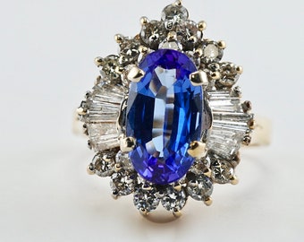 Tanzanite Ring, Diamond Ring, Vintage 14K Gold