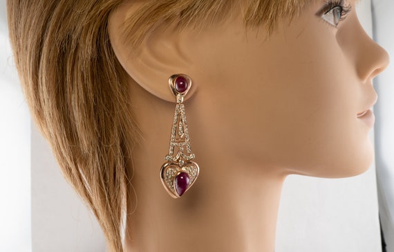 Diamond Ruby Heart Earrings, 18K Rose Gold - image 9