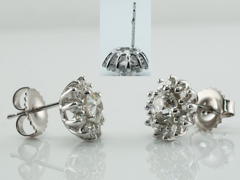 Diamond Earrings, Floral Flower, Vintage 14K Gold 1.72 TDW image 4