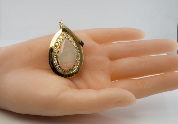 Diamond Australian Opal Teardrop Pendant, 14K Gol… - image 5