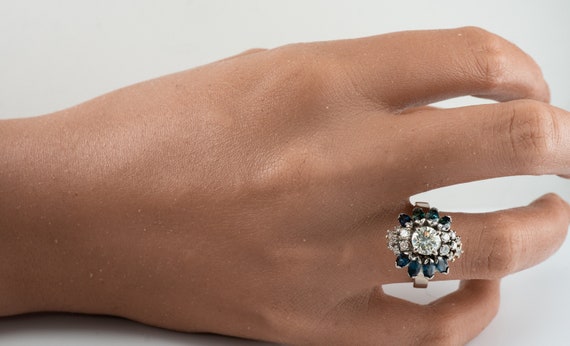 Diamond Sapphire Ring, Vintage 18K White Gold, Co… - image 3