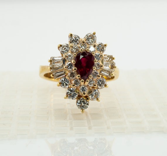 Diamond Ruby Ring, 14K Gold Ballerina - image 1