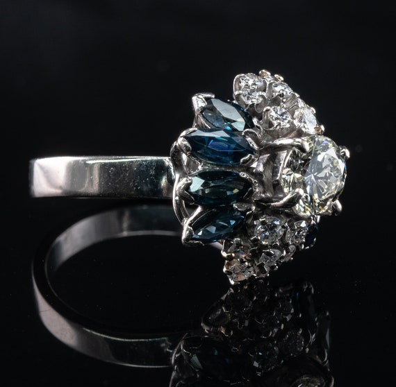 Diamond Sapphire Ring, Vintage 18K White Gold, Co… - image 10