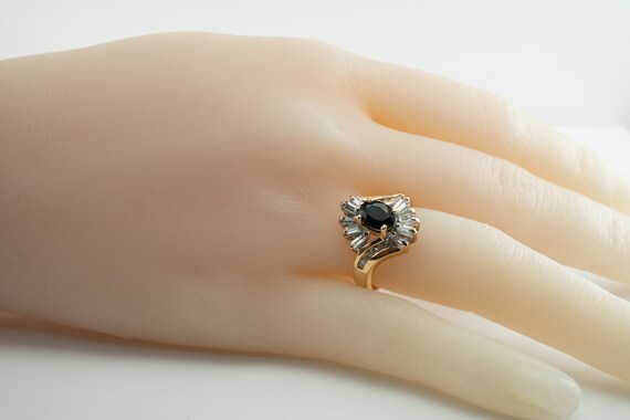 Diamond Sapphire Ring, Floral Flower, Vintage 14K… - image 4