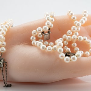 Vintage Mikimoto Pearl & Sterling Silver Bracelet Necklace Set.