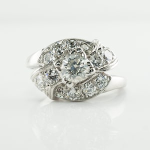 Diamond Ring, 14K White Gold Vintage Engagement Wedding 1.20 TDW