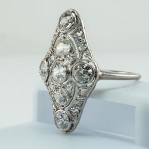 Edwardian Diamond Ring, Vintage Antique Estate Platinum 2.06 TDW image 6