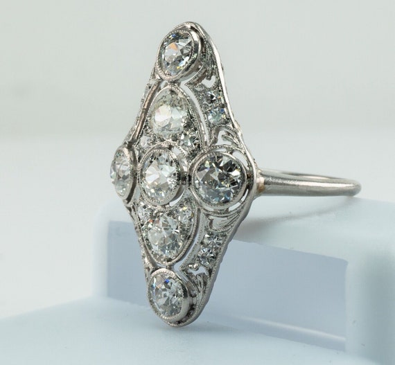 Edwardian Diamond Ring, Vintage Antique Estate Pl… - image 6