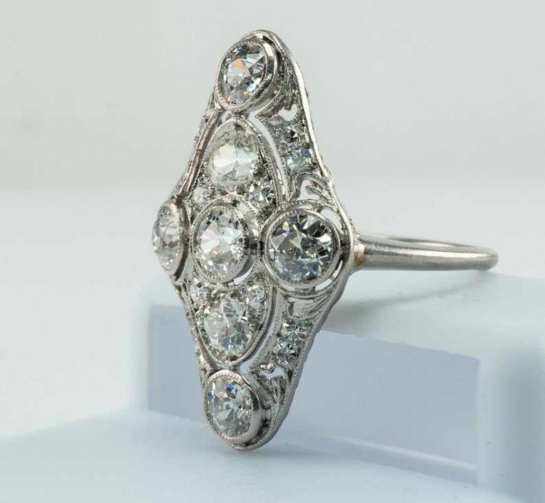 Edwardian Diamond Ring, Vintage Antique Estate Platinum 2.06 TDW image 6