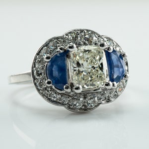 Diamond Blue Ceylon Sapphire Ring, VIntage Estate 14K Gold 1.58 TDW image 2