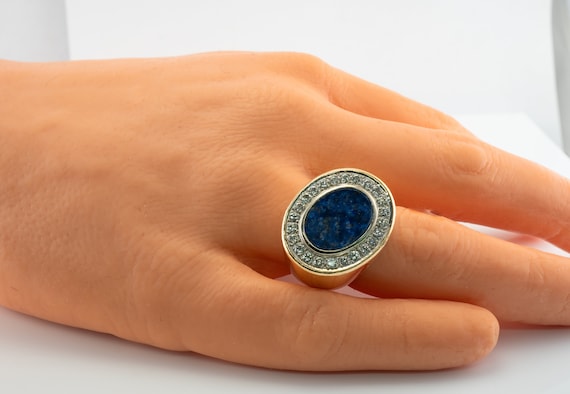 Mens Diamond & Lapis Lazuli Ring, 18K Gold Band - image 8