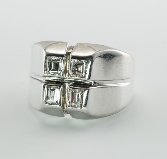 Mens Diamond Ring, Geometric 14K White Gold, Vint… - image 2