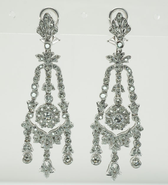 Art Deco Diamond Earrings, Vintage 18K White Gold,
