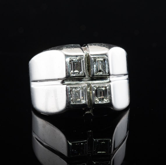 Mens Diamond Ring, Geometric 14K White Gold, Vint… - image 8