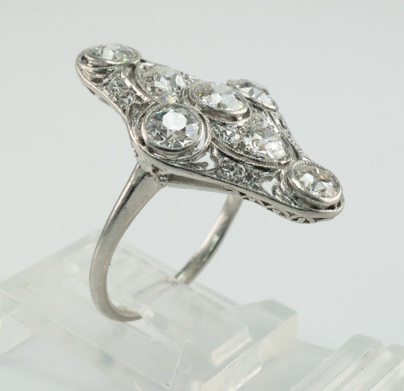 Edwardian Diamond Ring, Vintage Antique Estate Platinum 2.06 TDW image 10