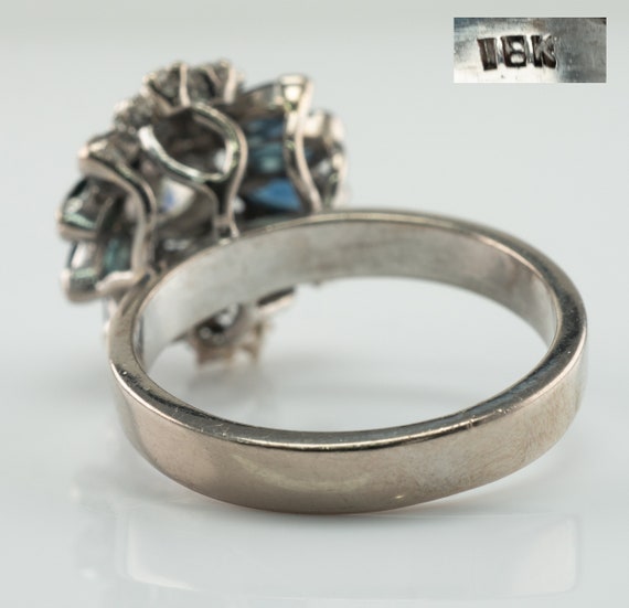 Diamond Sapphire Ring, Vintage 18K White Gold, Co… - image 5