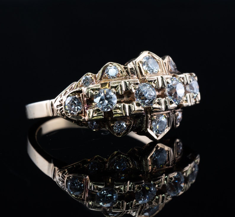 Diamond Ring, Vintage 14K Gold Band 1930s image 10