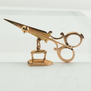 Scissors and Iron Brooch Pin, Vintage 14K Rose Gold image 2