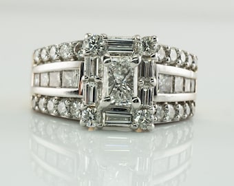 Diamond Ring, Engagement Wedding, 18K Gold 2.29 TDW