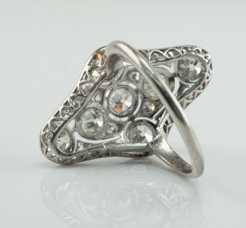 Edwardian Diamond Ring, Vintage Antique Estate Platinum 2.06 TDW image 3