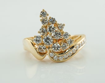 Diamond Ring, Cluster Floral Flower, Vintage 18K Gold