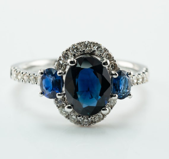 Diamond Sapphire Ring, Vintage Estate 14K Gold Ha… - image 1