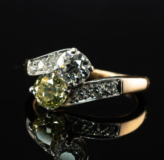 Fancy Yellow Diamond Ring, Antique Platinum and 1… - image 9