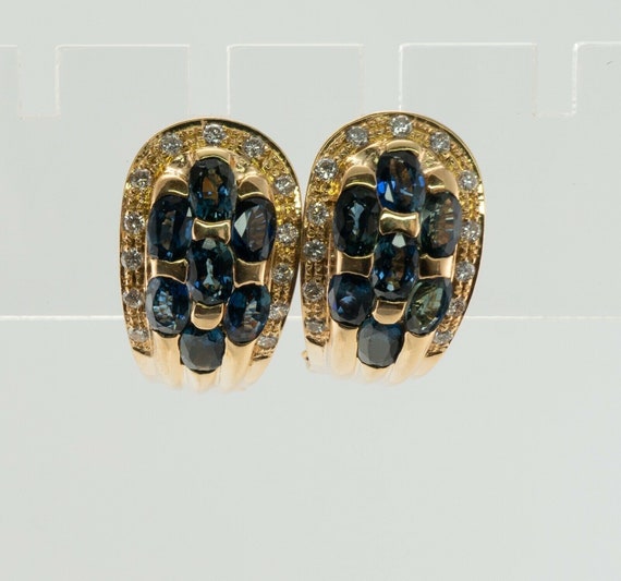 Diamond Sapphire Earrings, Vintage Estate 18K Gold - image 1